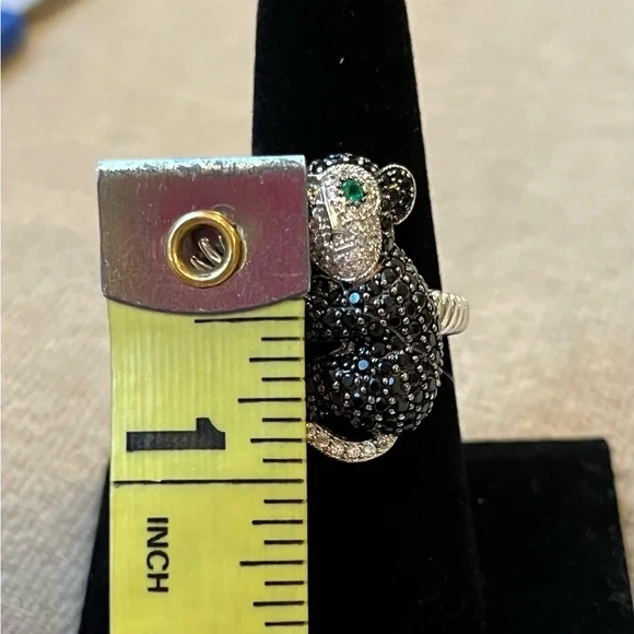 Sterling Silver Black Spinel Monkey Ring Size 7